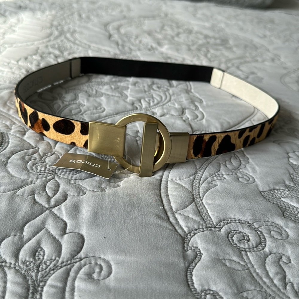 Chico's Circle Hook Closure Cheetah Print Leather belt